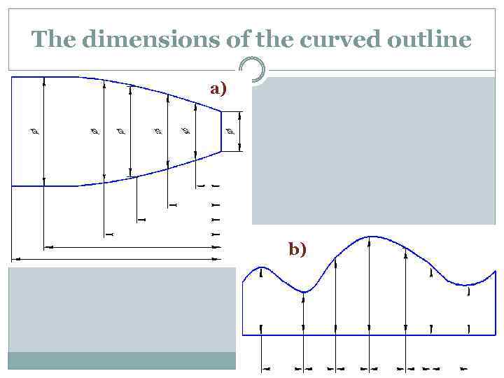 The dimensions of the curved outline a) b) 