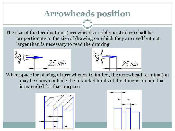 Arrowheads position The size of the terminations (arrowheads or oblique strokes) shall be proportionate