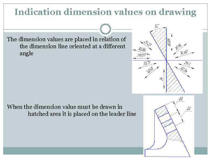 Indication dimension values on drawing The dimension values are placed in relation of the