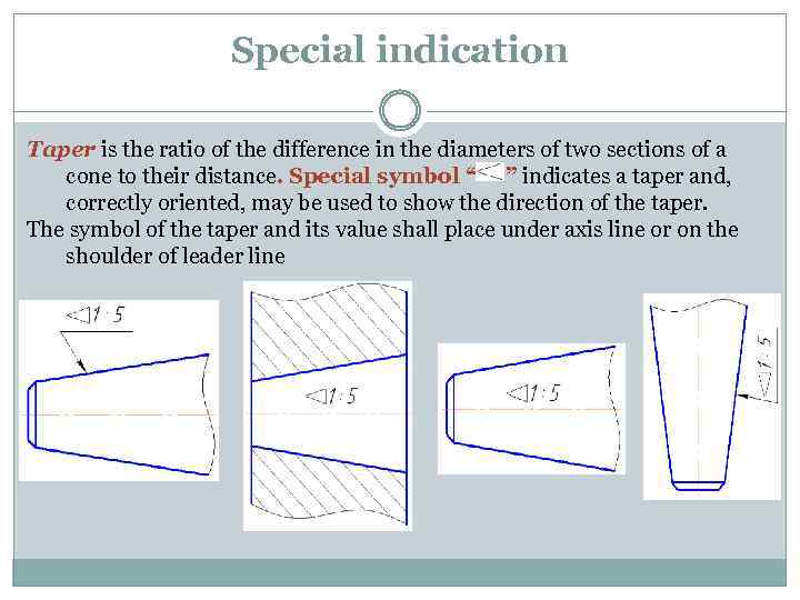 Special indication Taper is the ratio of the difference in the diameters of two