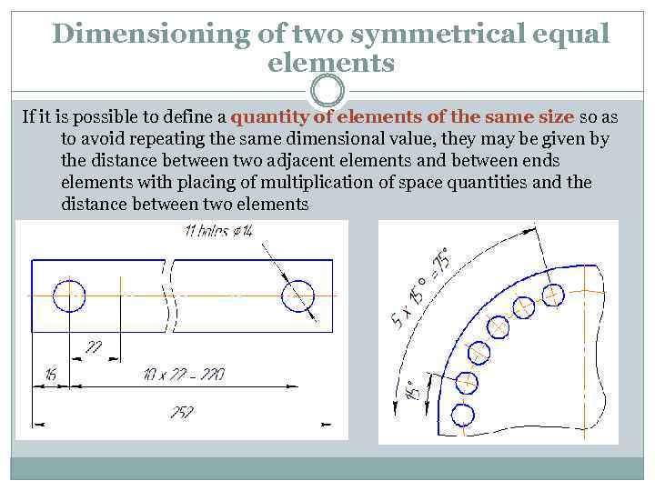 Dimensioning of two symmetrical equal elements If it is possible to define a quantity