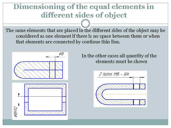 Dimensioning of the equal elements in different sides of object The same elements that