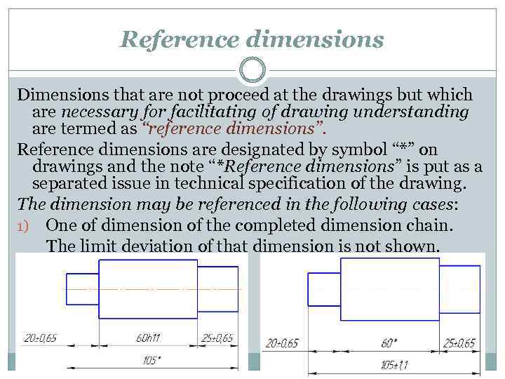Reference dimensions Dimensions that are not proceed at the drawings but which are necessary