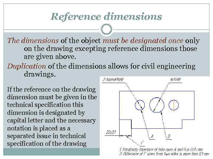 Reference dimensions The dimensions of the object must be designated once only on the