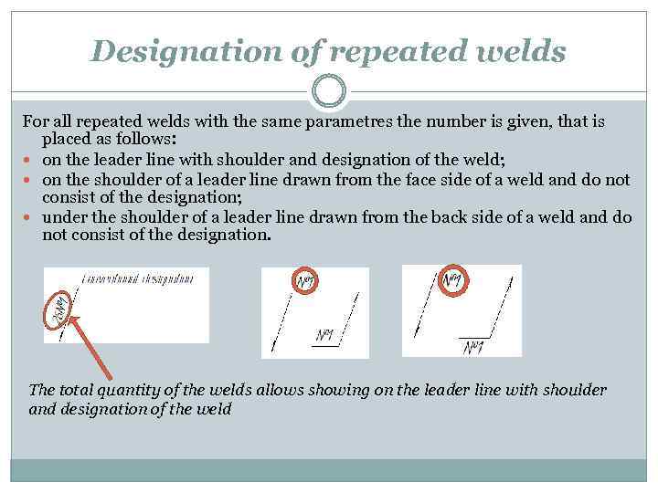 Designation of repeated welds For all repeated welds with the same parametres the number