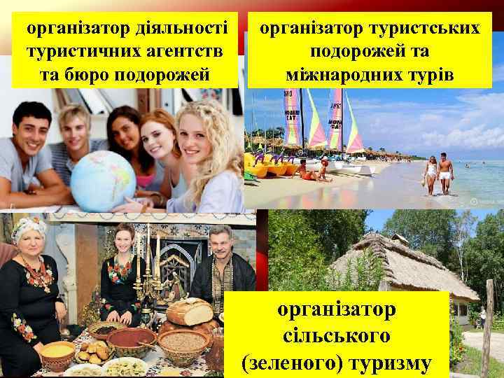  організатор діяльності туристичних агентств та бюро подорожей організатор туристських подорожей та міжнародних турів