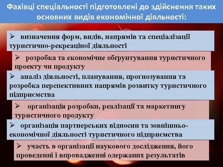 Фахівці спеціальності підготовлені до здійснення таких основних видів економічної діяльності: Ø визначення форм, видів,