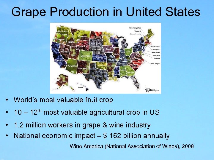 Grape Production in United States • World’s most valuable fruit crop • 10 –