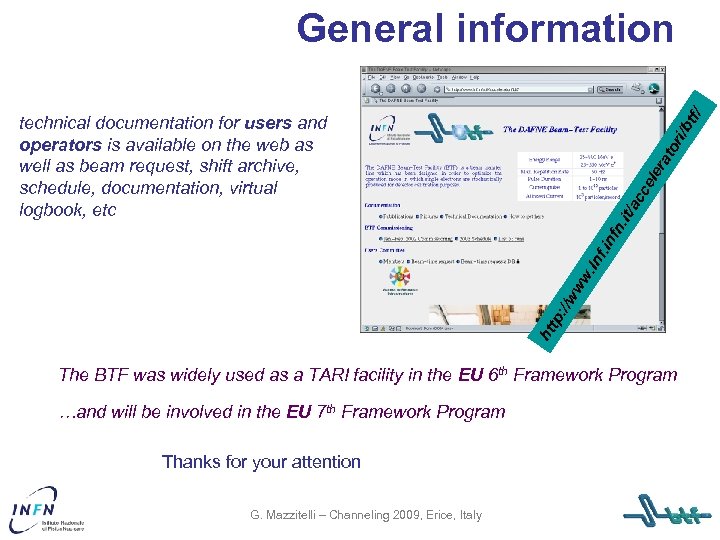 f/ General information ht tp : //w ww. lnf . in fn . it/