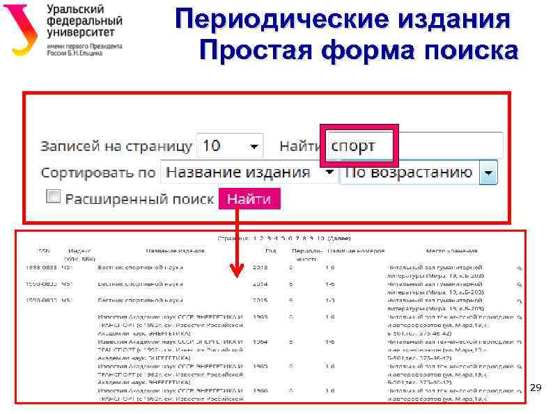 Периодические издания Простая форма поиска 29 