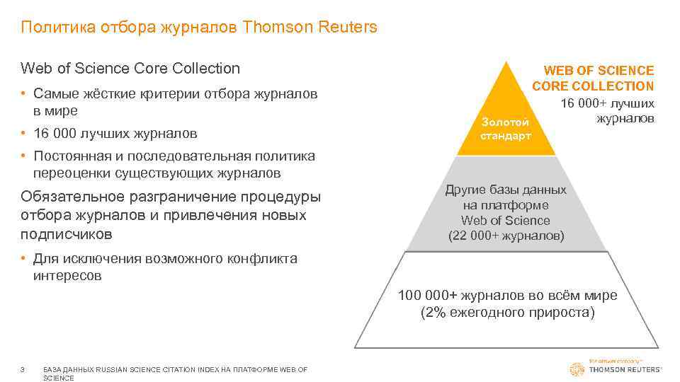 Политика отбора журналов Thomson Reuters Web of Science Core Collection • Самые жёсткие критерии