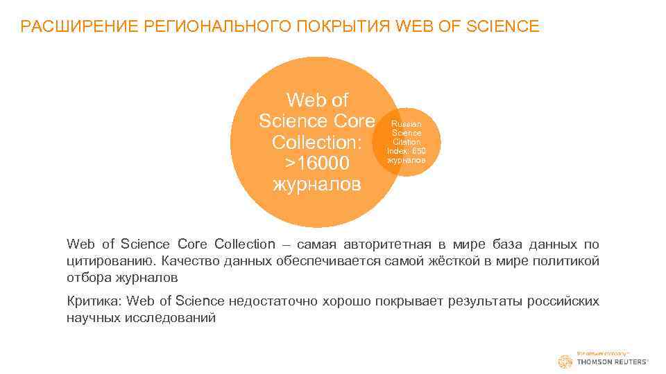 РАСШИРЕНИЕ РЕГИОНАЛЬНОГО ПОКРЫТИЯ WEB OF SCIENCE Web of Science Core Collection: >16000 журналов Russian