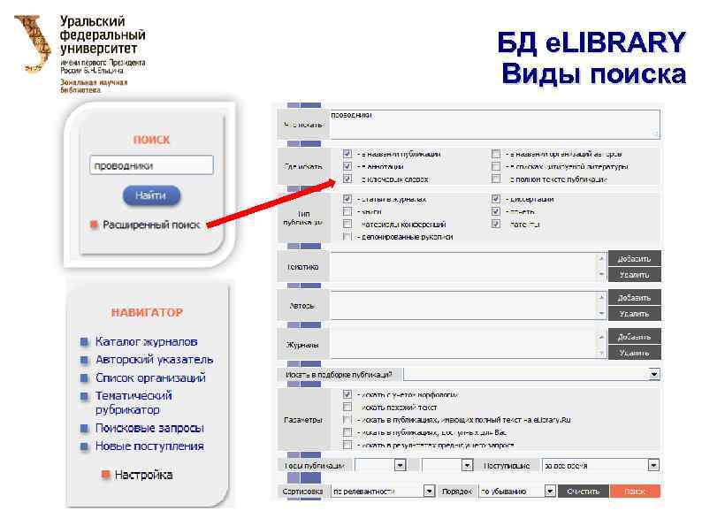 БД e. LIBRARY Виды поиска 