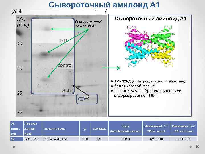 Сывороточный амилоид А 1 p. I 4 7 Mw (k. Da) Сывороточный амилоид A