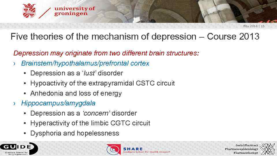 May 2016 | 13 Five theories of the mechanism of depression – Course 2013