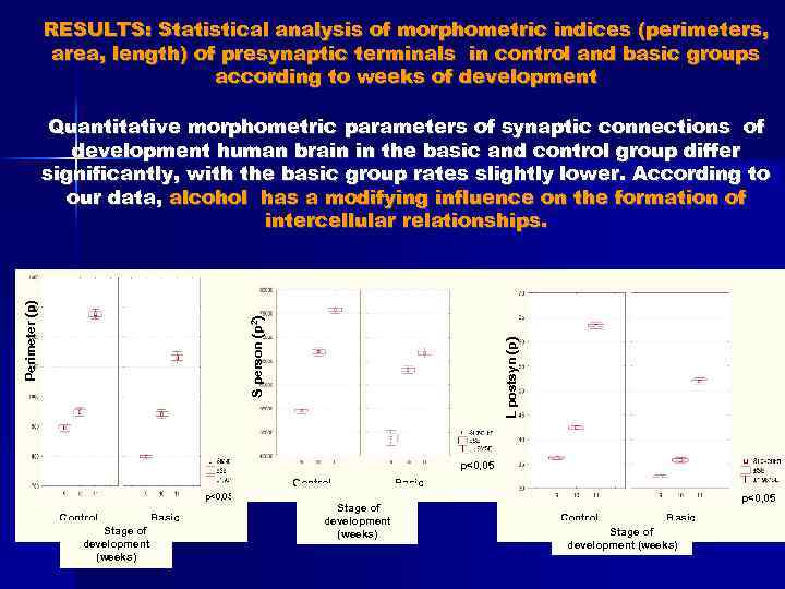 RESULTS: Statistical analysis of morphometric indices (perimeters, area, length) of presynaptic terminals in control