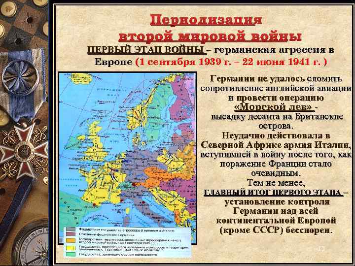 Периодизация второй мировой войны ПЕРВЫЙ ЭТАП ВОЙНЫ – германская агрессия в Европе (1 сентября