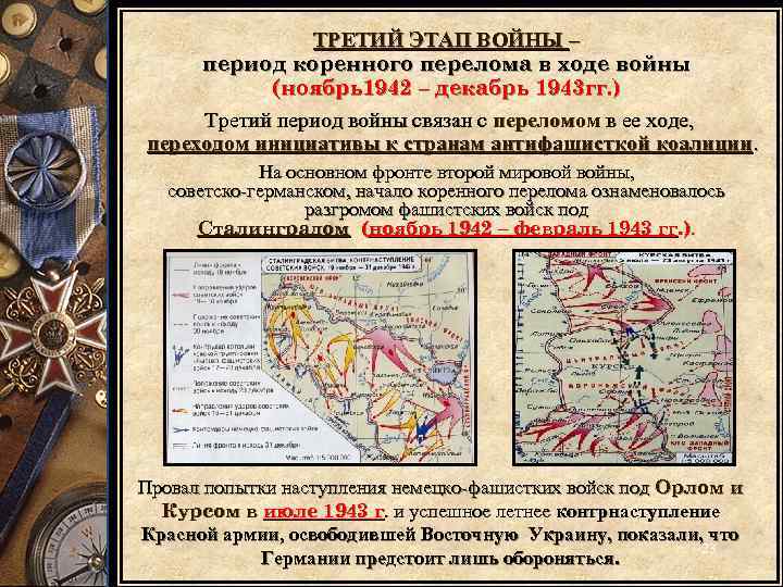 ТРЕТИЙ ЭТАП ВОЙНЫ – период коренного перелома в ходе войны (ноябрь1942 – декабрь 1943