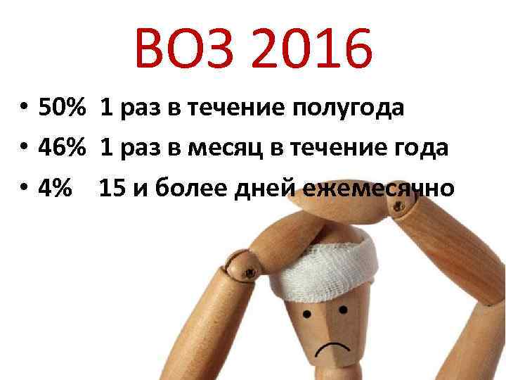 ВОЗ 2016 • 50% 1 раз в течение полугода • 46% 1 раз в