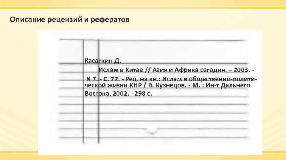 Описание рецензий и рефератов Касаткин Д. Ислам в Китае // Азия и Африка сегодня.
