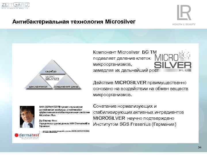 Антибактериальная технология Microsilver серебро декспантенол соединения цинка НИИ DERMATEST® провел клиническое исследование продукции и