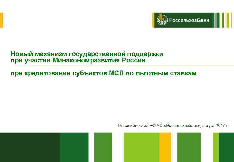 Новый механизм государственной поддержки при участии Минэкономразвития России при кредитовании субъектов МСП по льготным