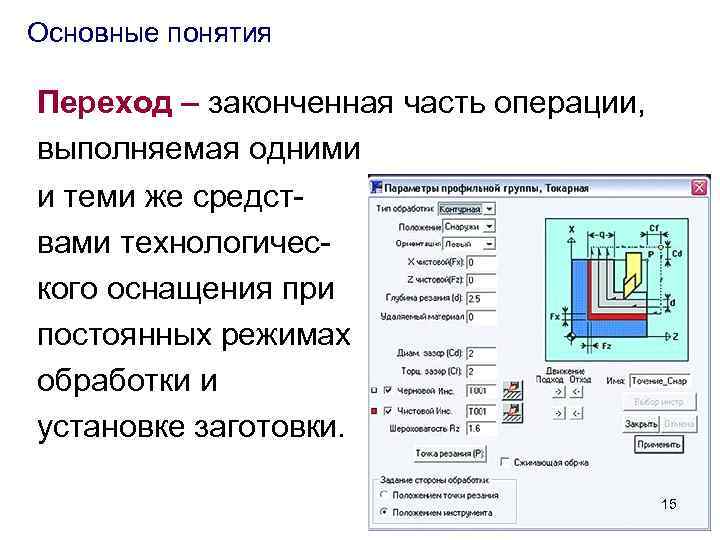 Основные понятия Переход – законченная часть операции, выполняемая одними и теми же средствами технологического