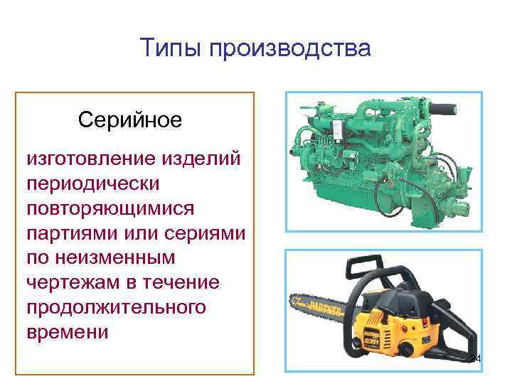 Типы производства Серийное изготовление изделий периодически повторяющимися партиями или сериями по неизменным чертежам в