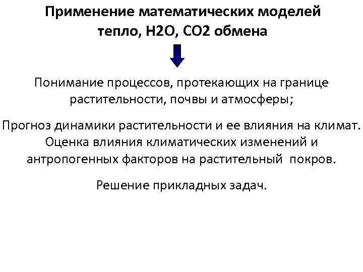 Применение математических моделей тепло, Н 2 О, СО 2 обмена Понимание процессов, протекающих на