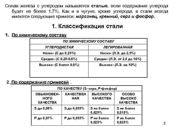 Сплав железа с углеродом называется сталью, если содержание углерода будет не более 1, 7%.