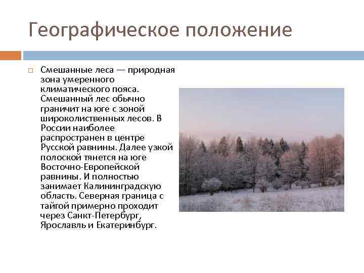 Географическое положение смешанных в россии