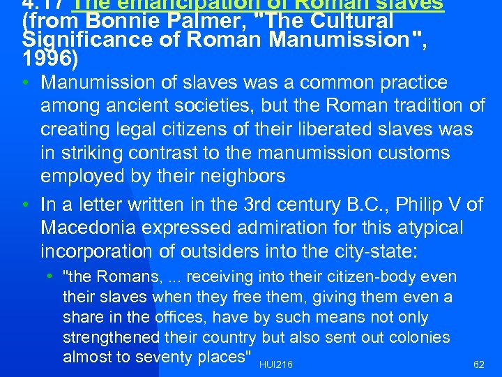 4. 17 The emancipation of Roman slaves (from Bonnie Palmer, 