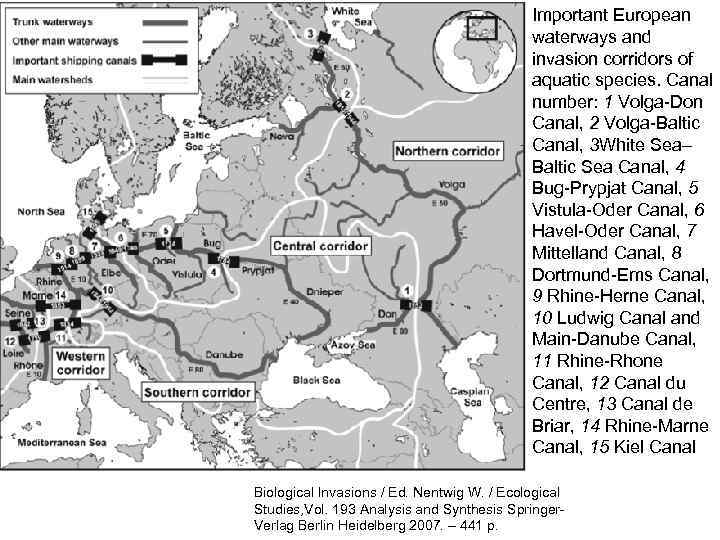 Important European waterways and invasion corridors of aquatic species. Canal number: 1 Volga-Don Canal,