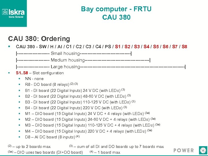 Bay computer - FRTU CAU 380: Ordering § CAU 380 - SW / H