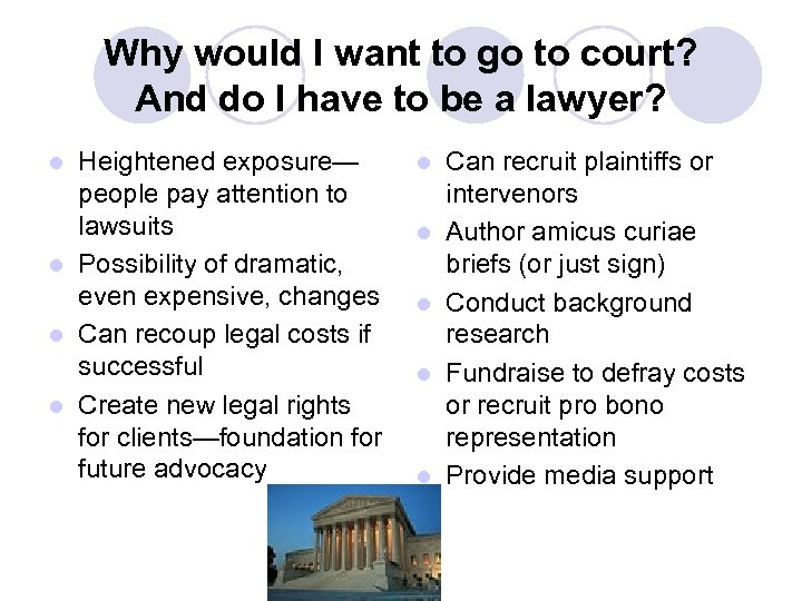 Why would I want to go to court? And do I have to be