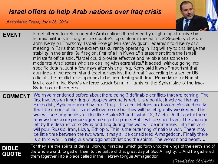 Israel offers to help Arab nations over Iraq crisis Associated Press, June 26, 2014