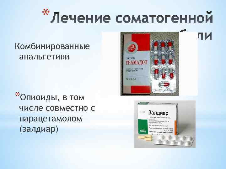 * Комбинированные анальгетики *Опиоиды, в том числе совместно с парацетамолом (залдиар) 
