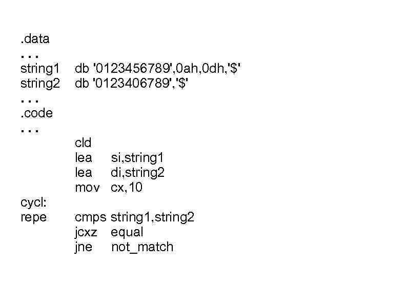 . data. . . string 1 string 2. . code. . . cycl: repe