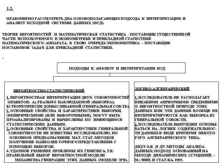 1. 2. ПРАВОМЕРНО РАССМОТРЕТЬ ДВА ОСНОВОПОЛАГАЮЩИХ ПОДХОДА К ИНТЕРПРЕТАЦИИ И АНАЛИЗУ ИСХОДНОЙ СИСТЕМЫ ДАННЫХ