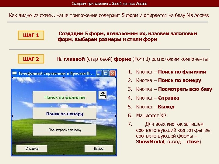 Создаем приложение с базой данных Access Как видно из схемы, наше приложение содержит 5