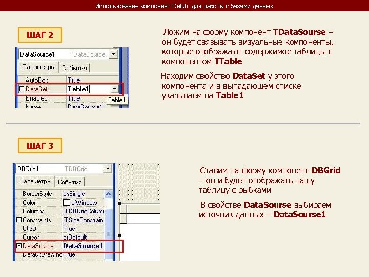 Использование компонент Delphi для работы с базами данных ШАГ 2 Ложим на форму компонент