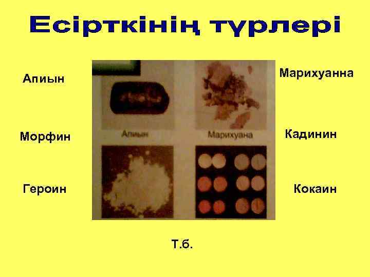 Марихуанна Апиын Кадинин Морфин Героин Кокаин Т. б. 
