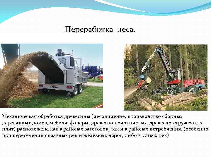 Переработка леса. Механическая обработка древесины (лесопиление, производство сборных деревянных домов, мебели, фанеры, древесно-волокнистых, древесно-стружечных