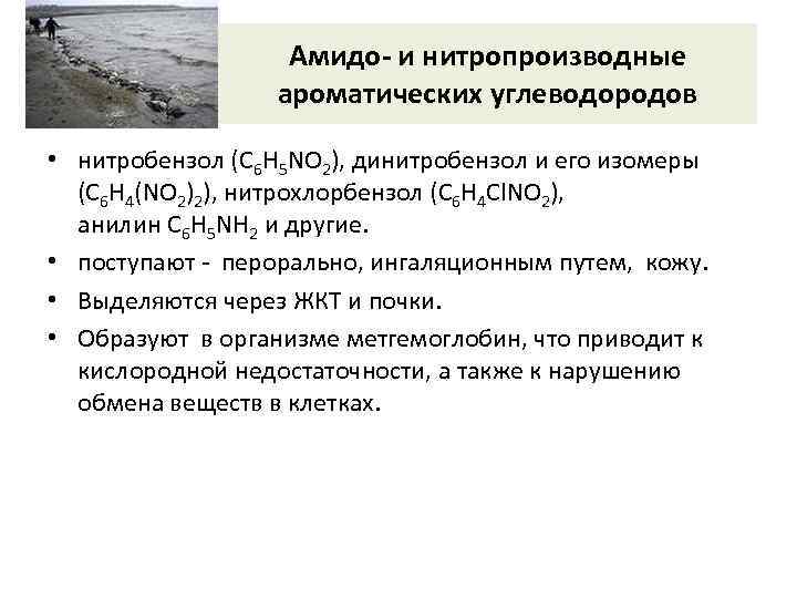 Амидо- и нитропроизводные ароматических углеводородов • нитробензол (C 6 H 5 NO 2), динитробензол