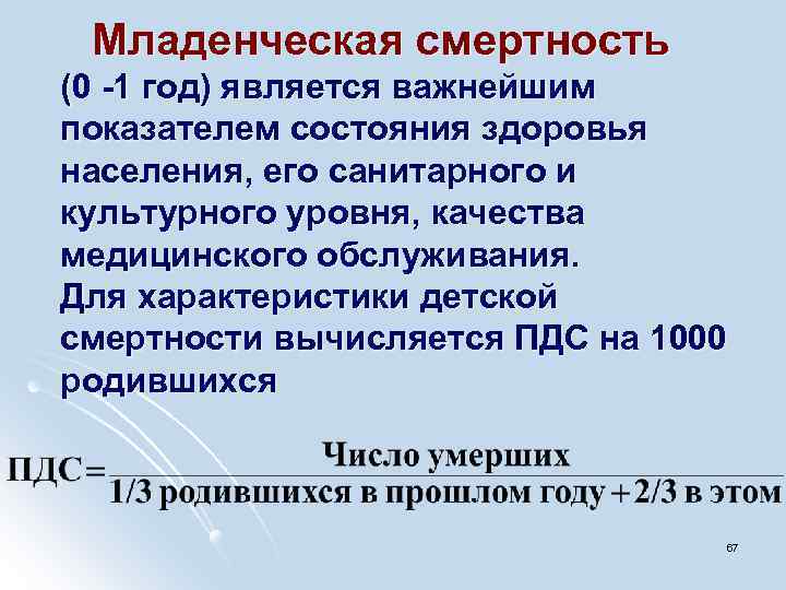 Младенческая смертность (0 -1 год) является важнейшим показателем состояния здоровья населения, его санитарного и