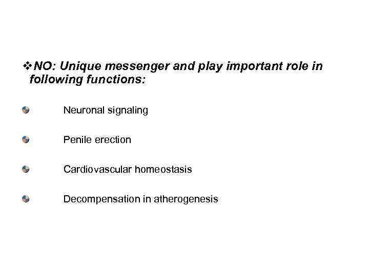 v. NO: Unique messenger and play important role in following functions: Neuronal signaling Penile