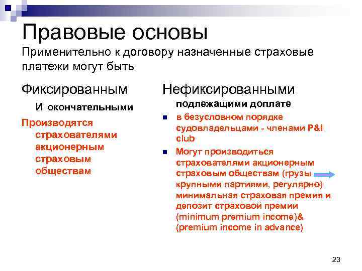 Правовые основы Применительно к договору назначенные страховые платежи могут быть Фиксированным и окончательными Нефиксированными