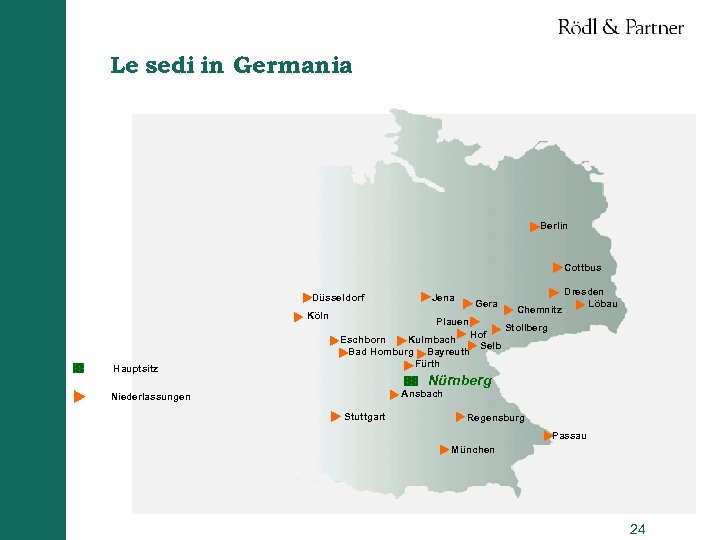 Le sedi in Germania Berlin Cottbus Düsseldorf Köln Hauptsitz Jena Gera Plauen Eschborn Kulmbach