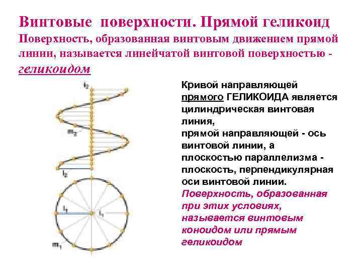 Винтовые поверхности. Прямой геликоид Поверхность, образованная винтовым движением прямой линии, называется линейчатой винтовой поверхностью