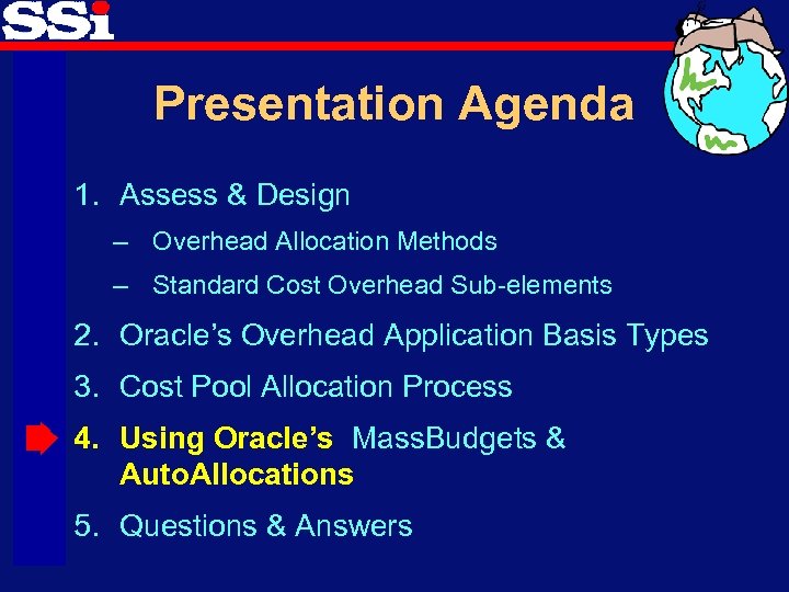 Presentation Agenda 1. Assess & Design – Overhead Allocation Methods – Standard Cost Overhead